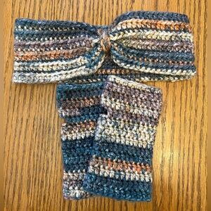 Multicolor Handmade Crochet Headband with matching  Fingerless Gloves